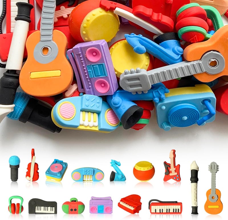 Kaemi 32 Pcs Music Erasers Desk Pets for Kids Classroom Prizes Fun Cool 3D Puzzle Erasers Bulk Mini Cute Pencil Eraser Pals Toys for Party Favors Treasure Box Goodie Bag Stuffers - Image 1